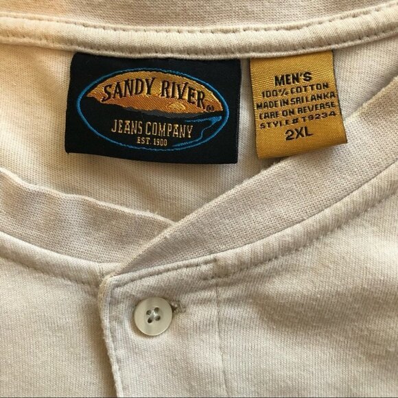 Sandy River Mens Henley 3 Button Beige T Shirt Mens 2 XLG - Picture 7 of 9